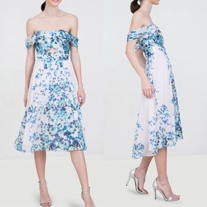 Lela Rose blush floral off the shoulder dress size 0